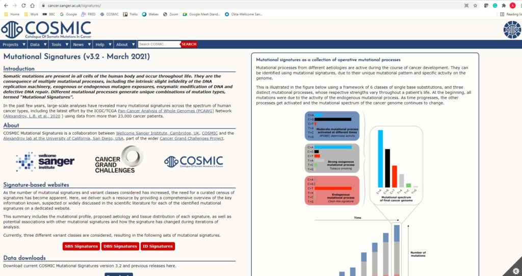 The homepage for mutational signatures on COSMIC